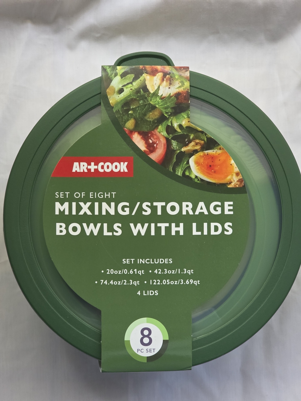 ART & Cook Green Mixing and Storage Bowls with Lids - Set of 8